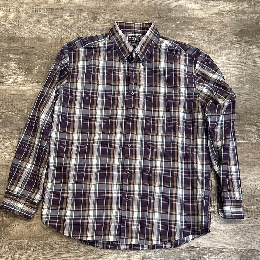 Alexander Julian Men's XL Plaid Button Down‎ Shirt - Purple, White, and Gray